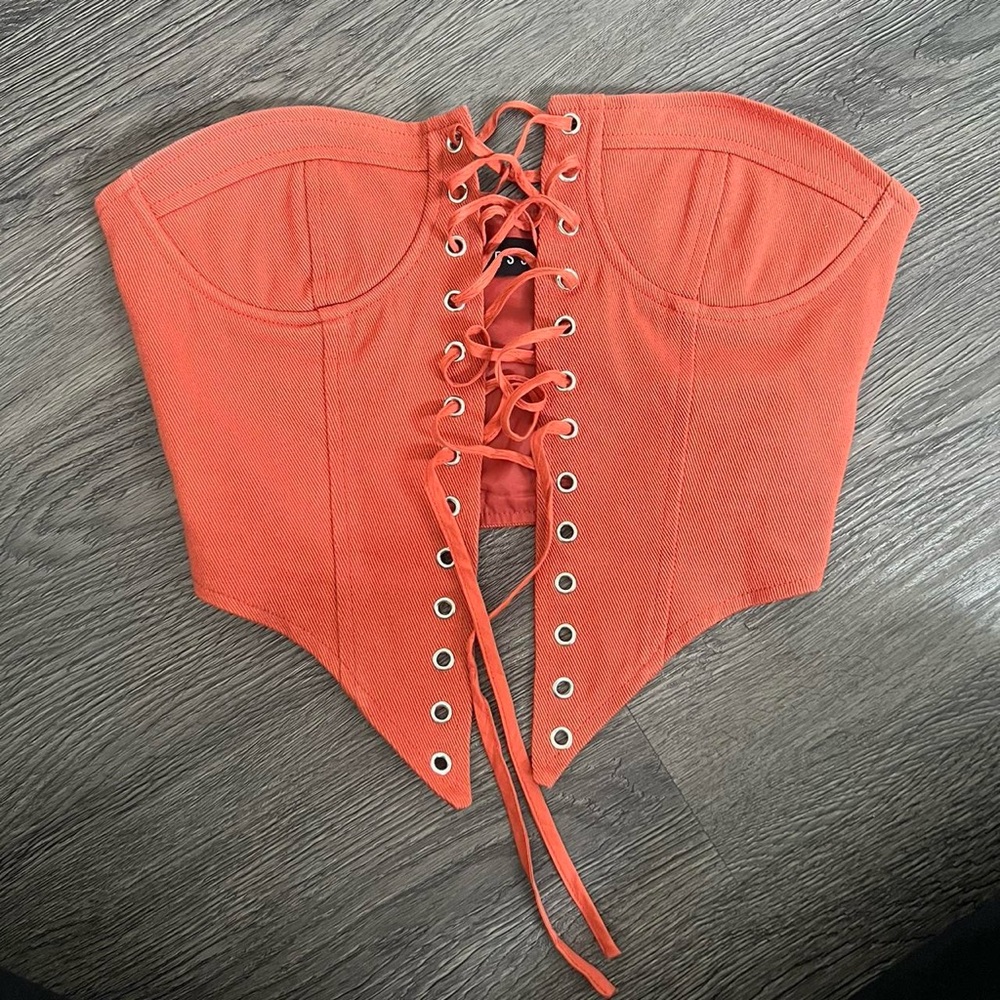 Lioness Orange Lace-Up Bustier Crop Top